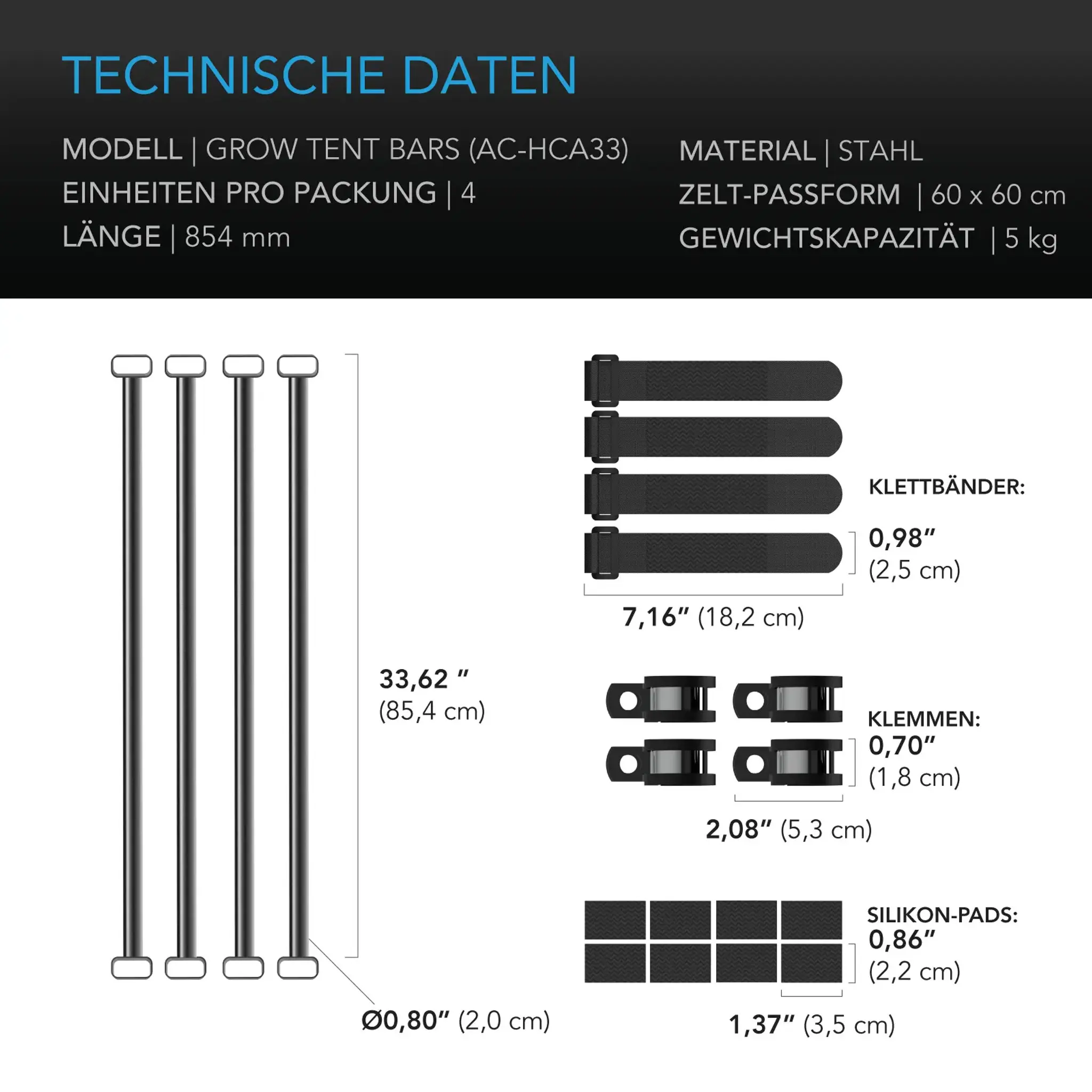 AC Infinity Grow-Zelt-Verstarkungs- und Montagestangen 120x120cm Details 5