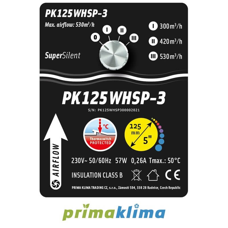Prima Klima Silenced Fan Whisperblower 3 Speed max. 530m³/h 125mm