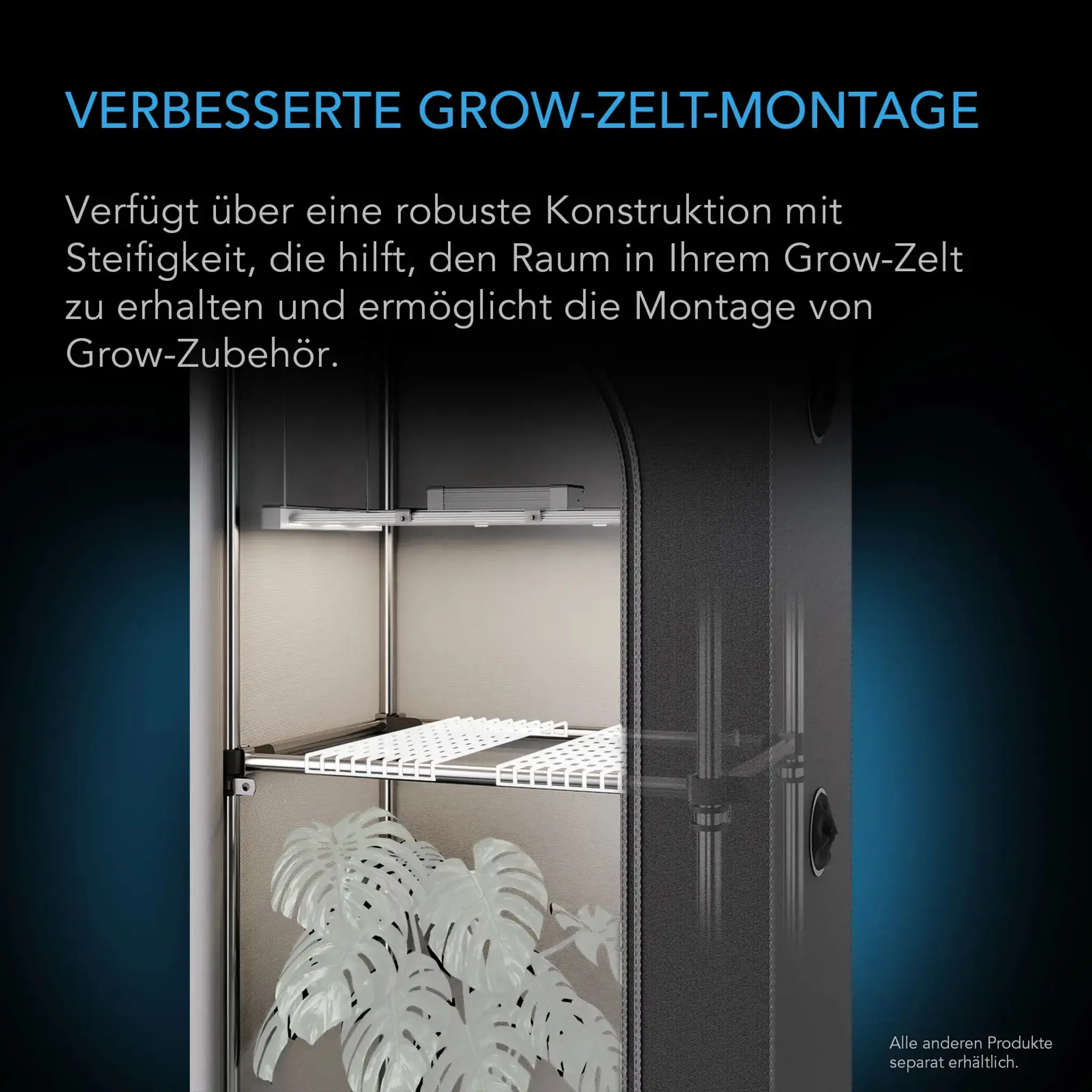 AC Infinity Grow-Zelt-Verstarkungs- und Montagestangen 120x120cm Details 1